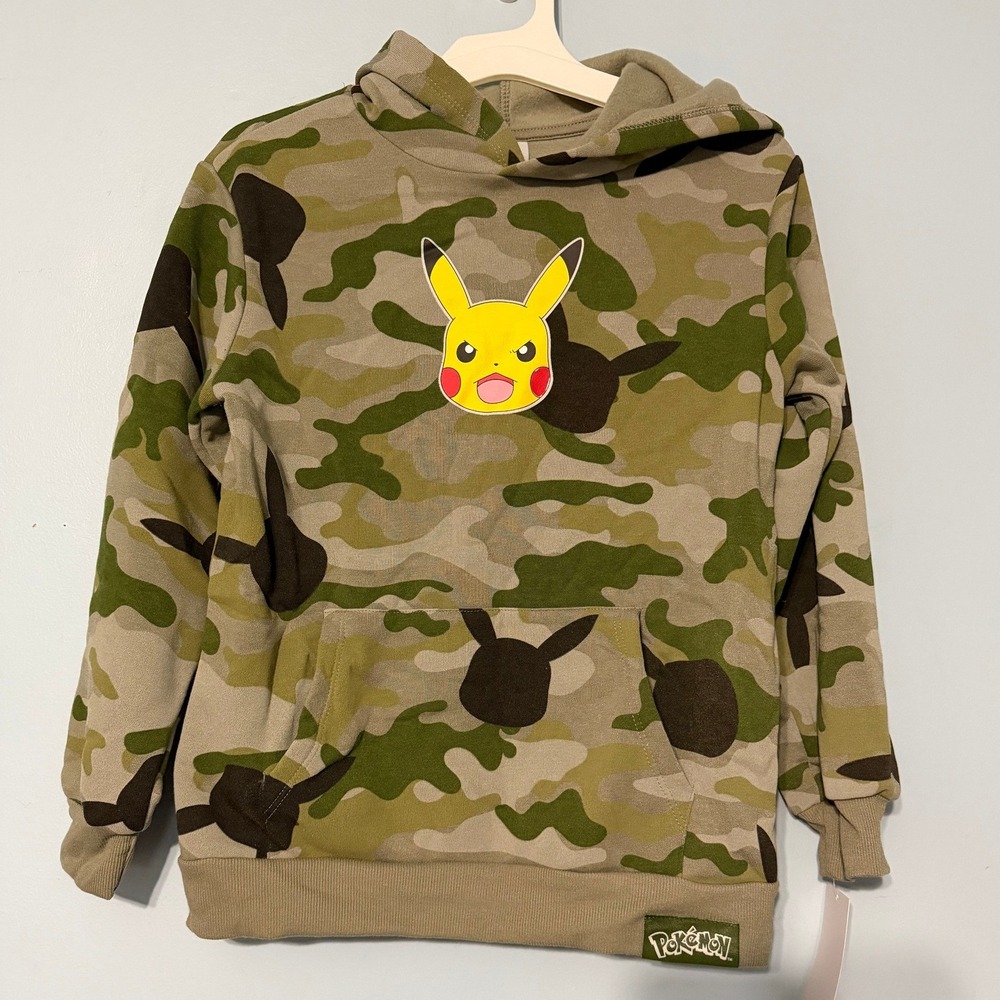Pokemon Pikachu Size M Camo Hoodie Mad Engine Comfy Fleece Green Pullover 2322